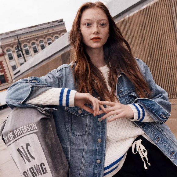 Madewell Stripe-Trim Honeycomb Pullover Sweater in Cotton-Merino Yarn Si… - Picture 5 of 10